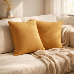 Set of 2 Ochre Linen Throw / Lumbar Pillow Cover - Ochre Linen