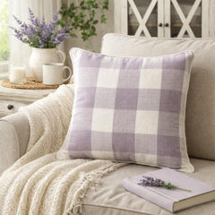 Lavender Plaid - Lavender Cotton Decorative Throw Pillow Cover