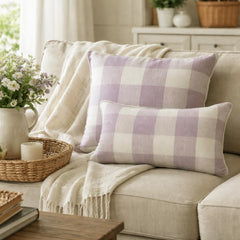 Lavender Plaid Play - Lavender Cotton Lumbar Pillow Cover