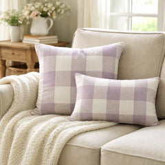 Lavender Plaid Play - Lavender Cotton Lumbar Pillow Cover