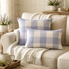 Lilac Plaid Play - Lilac Cotton Lumbar Pillow Cover