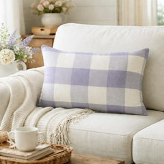 Lilac Plaid Play - Lilac Cotton Lumbar Pillow Cover