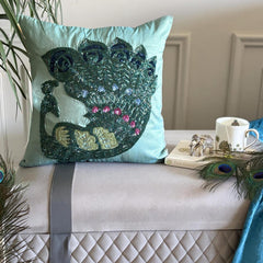 Peacock Glam Blue Throw Pillow Cover