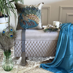 Taupe Green Peacock - Taupe Green Art Silk Throw Pillow Cover