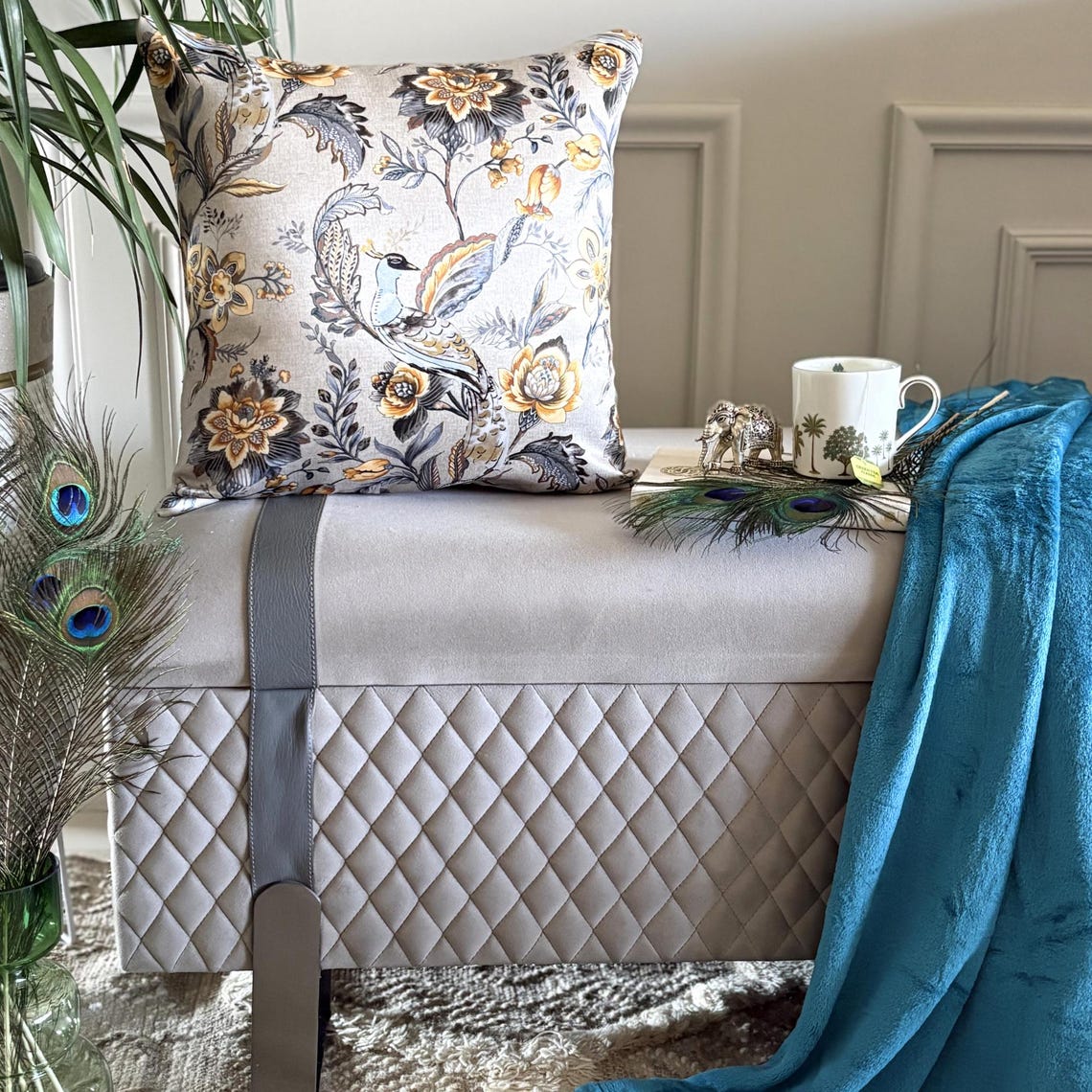 Peacock Beau Throw Pillow Cover