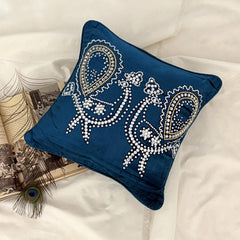 Peacock Deco - Blue Velvet Decorative Euro Sham