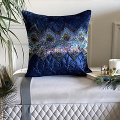 Neelkanth - Blue Velvet Decorative Euro Sham