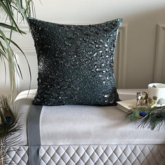 Peacock Jewel - Green Silk Throw Pillow Cover