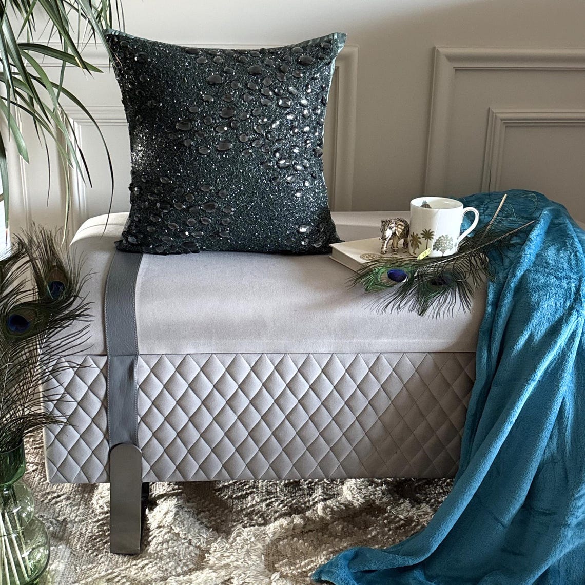 Peacock Jewel Throw Pillow Cover