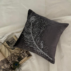 Peacock Bliss - Gray Velvet Decorative Euro Sham