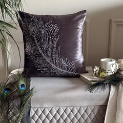Peacock Bliss - Gray Velvet Decorative Euro Sham