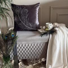 Peacock Bliss - Gray Velvet Decorative Euro Sham