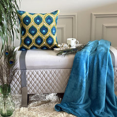 Art Deco Peacock - Green Velvet Throw Pillow Cover