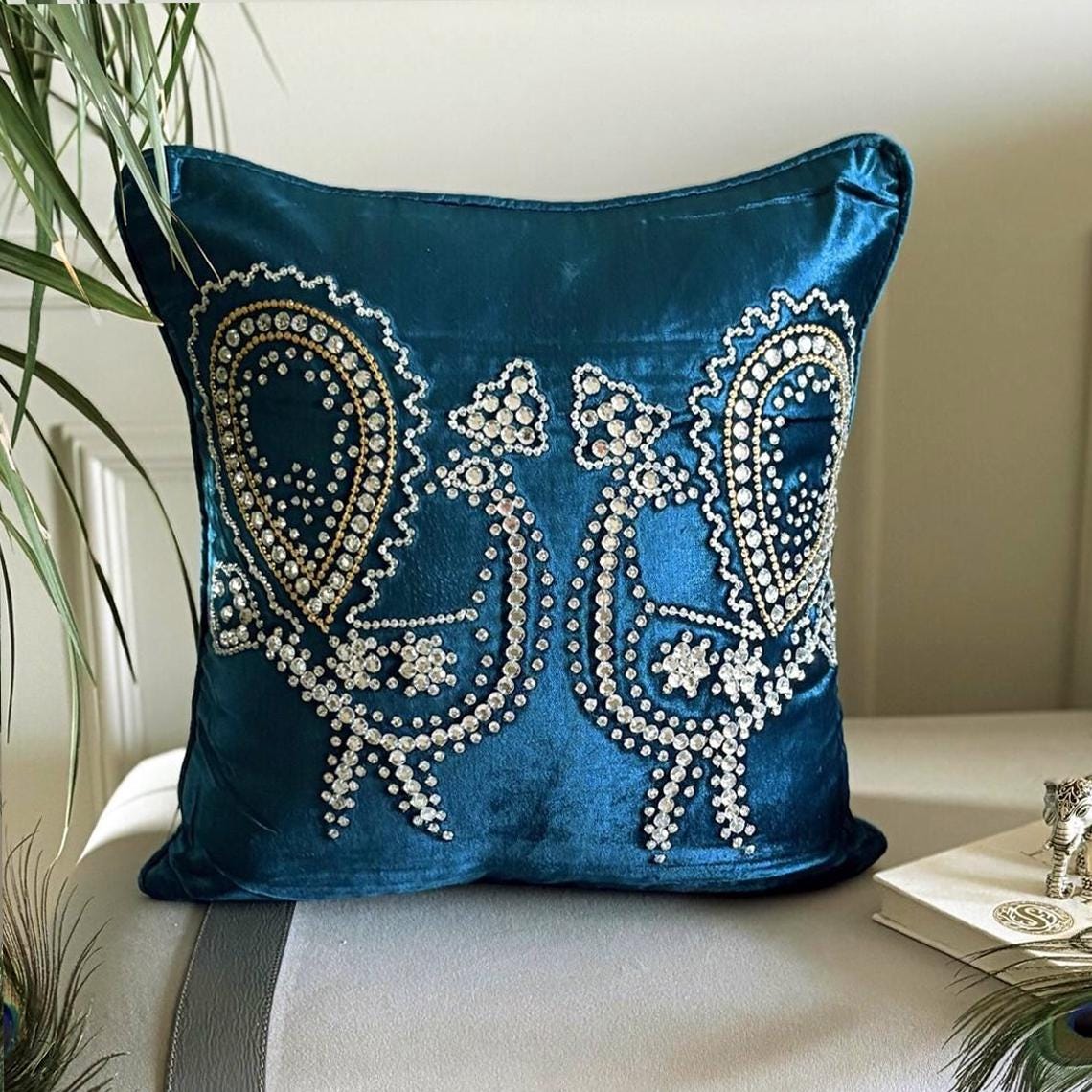 Peacock Deco - Blue Velvet Decorative Euro Sham