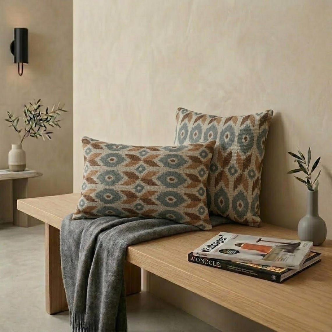 Beige Linen Throw Pillow Cover - Terrava Beige