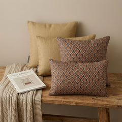 Rust And Gray Linen Throw Pillow Cover - Solterra Lattice