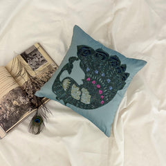 Peacock Glam - Blue Art Silk Decorative Euro Sham