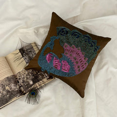 Blue Peacock - Brown Art Silk Decorative Euro Sham