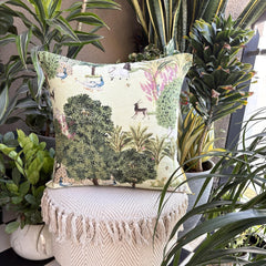 Mor Nritya - Green Cotton Throw Pillow Cover