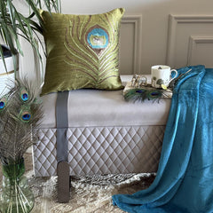 Green Peacock Feather - Green Art Silk Throw Pillow Cover