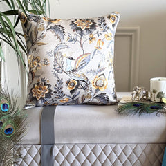 Peacock Beau - Grey & Yellow Satin Decorative Euro Sham