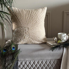 Peacock Pearls - Natural Beige Cotton Linen Decorative Euro Sham