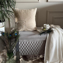 Peacock Pearls - Natural Beige Cotton Linen Decorative Euro Sham