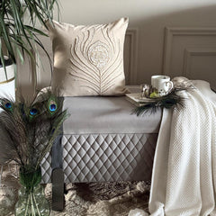 Pearly Peacock Feather - Natural Beige Cotton Linen Throw Pillow Cover