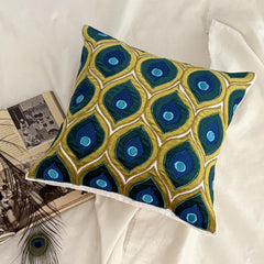 Art Deco Peacock - Green Velvet Throw Pillow Cover