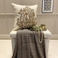 Gold Magical Garden - White Cotton Linen Throw Pillow Cover