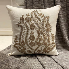 Gold Magical Garden - White Cotton Linen Throw Pillow Cover