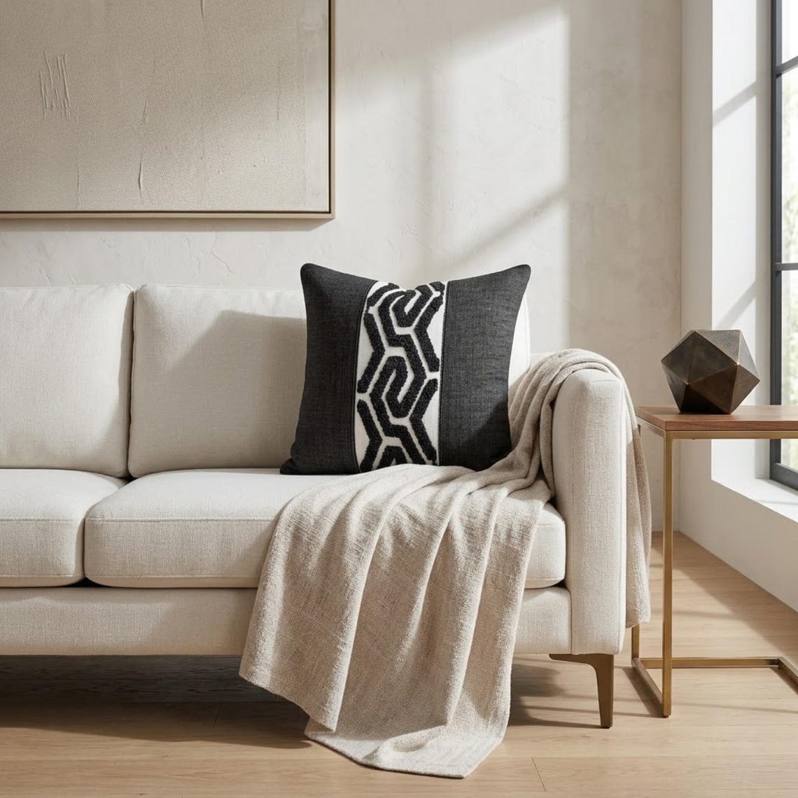 Black Labyrinth Throw Pillow Cover