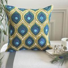 Art Deco Peacock - Green Velvet Throw Pillow Cover