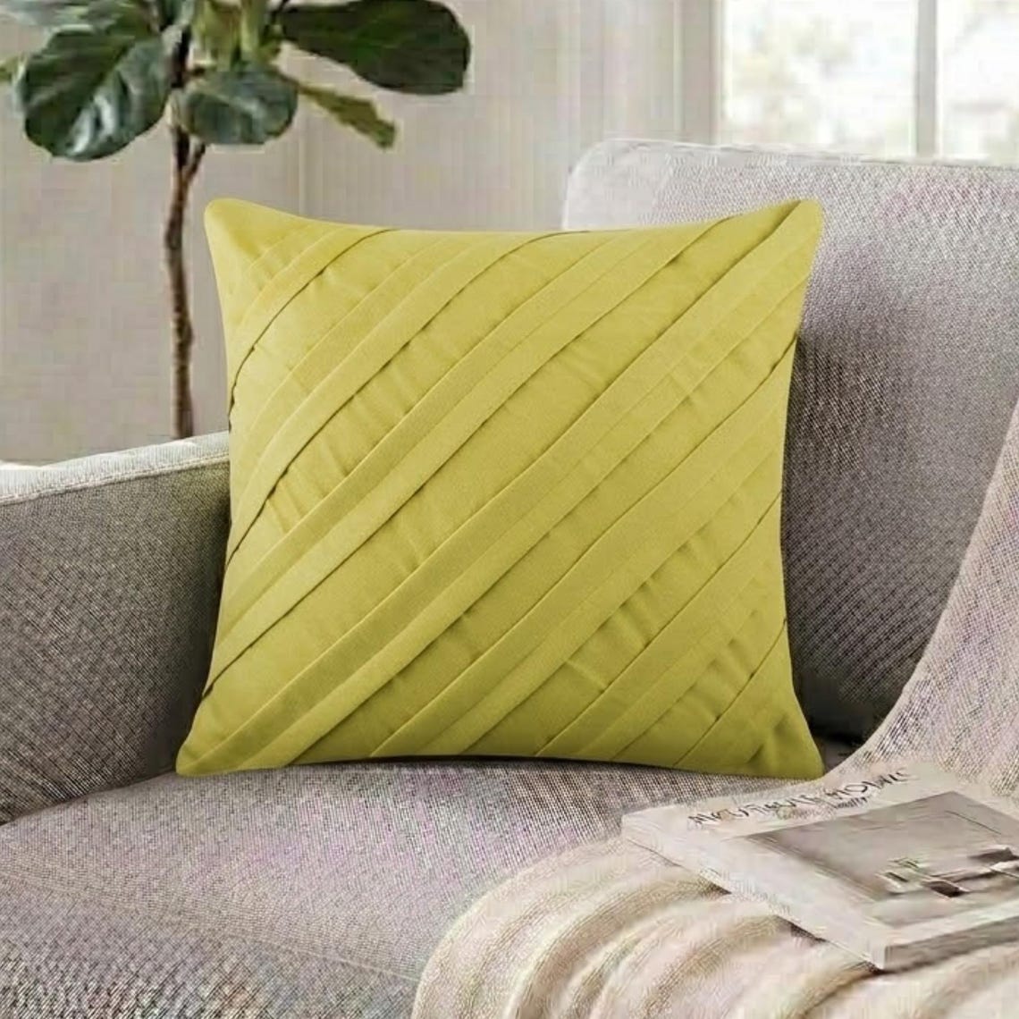 Contemporary Maple Butter - Butter Yellow Faux Suede Throw Pillow Cover