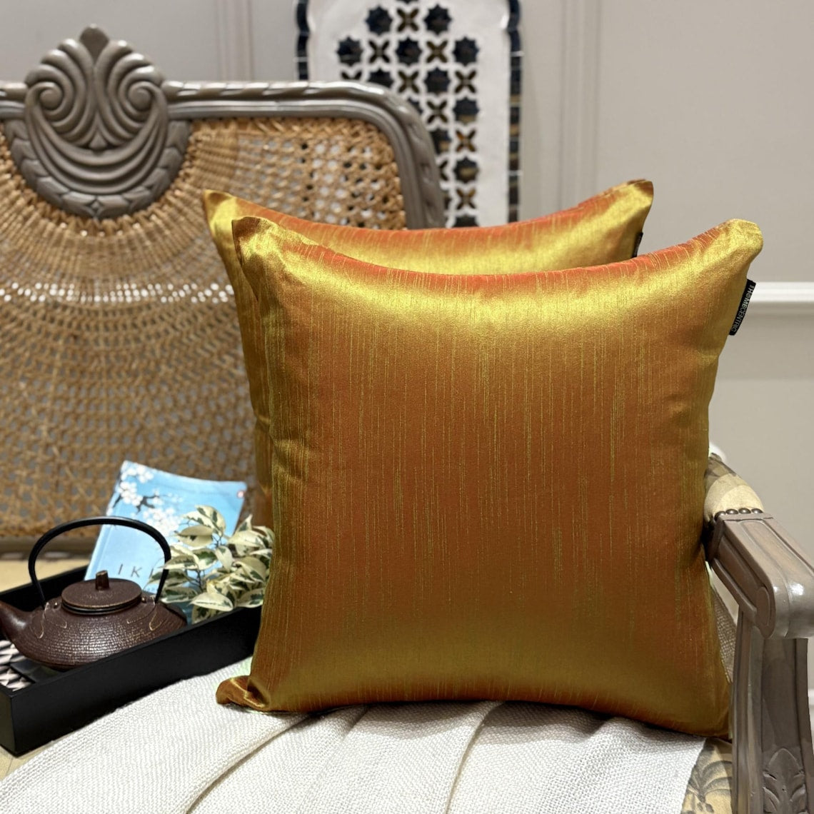 Green & Orange Luxury Throw Pillow Cover