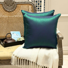 Peacock Green Luxury - Peacock Green Silk Throw Pillow Cover Pack of 2