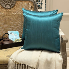 Teal Blue Luxury - Teal Blue Art Silk Throw Pillow Cover Pack of 2