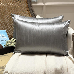 Silver Gray Luxury Pack of 2 - Silver Grey Art Silk Throw Pillow Cover