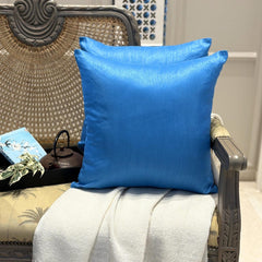 Peacock Blue Luxury Pack of 2 - Peacock Blue Art Silk Throw Pillow Cover