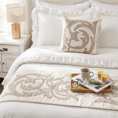 Pretty Dainty - Ivory & Beige Linen Decorative Bed Runner and Pillow Cover