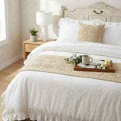 Off To The Sea - Linen Beige Decorative Bed Runner and Pillow Cover