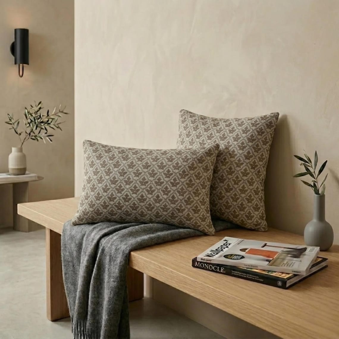 Gray Linen Throw Pillow Cover - Terra Lattice