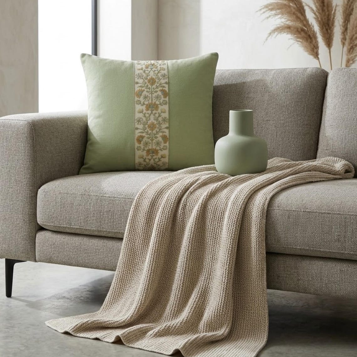 Sage Blossom Throw Pillow Cover