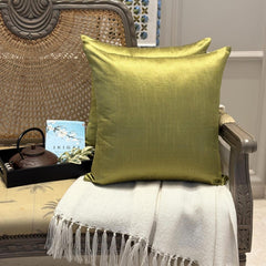 Olive Green Luxury Pack of 2 - Olive Green Art Silk Throw Pillow Cover