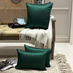 Dark Green Luxury Pack of 2 - Emerald Green Art Silk Throw Pillow Cover