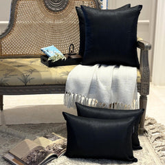 Black Luxury Pack of 2 - Black Art Silk Throw Pillow Cover
