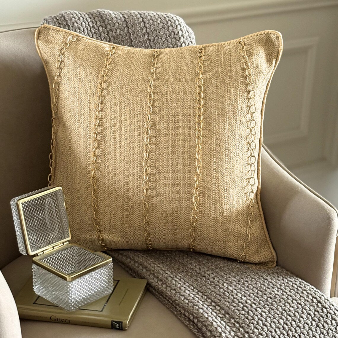 Chain Reaction Gold Throw Pillow Cover