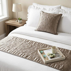 Silver Soft - Silver Satin Decorative Bed Runner and Pillow Cover