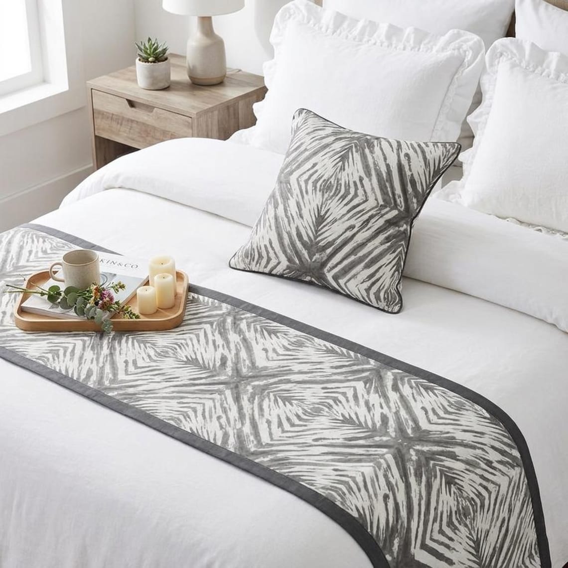 Grey Semblance Decorative Bed Runner and Pillow Cover