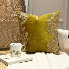 Gold Mythology Zardozi Embroidery Throw Pillow Cover